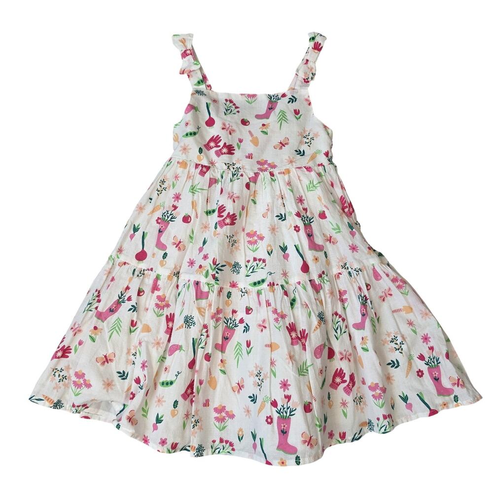 Sigrid Olsen Dress Girls 6 White Floral Garden Sundress Ruffle Strap Lined Vacay